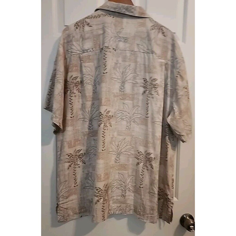 Luau Mens 2XL Beige Button Up 100% Finest Silk Brown Hawaiian Short Sleeve - Picture 2 of 8